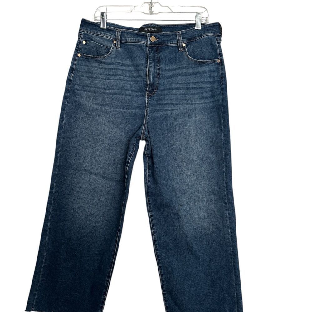 Liverpool Cropped w/ Raw Edge Dark Blue Flare Jeans